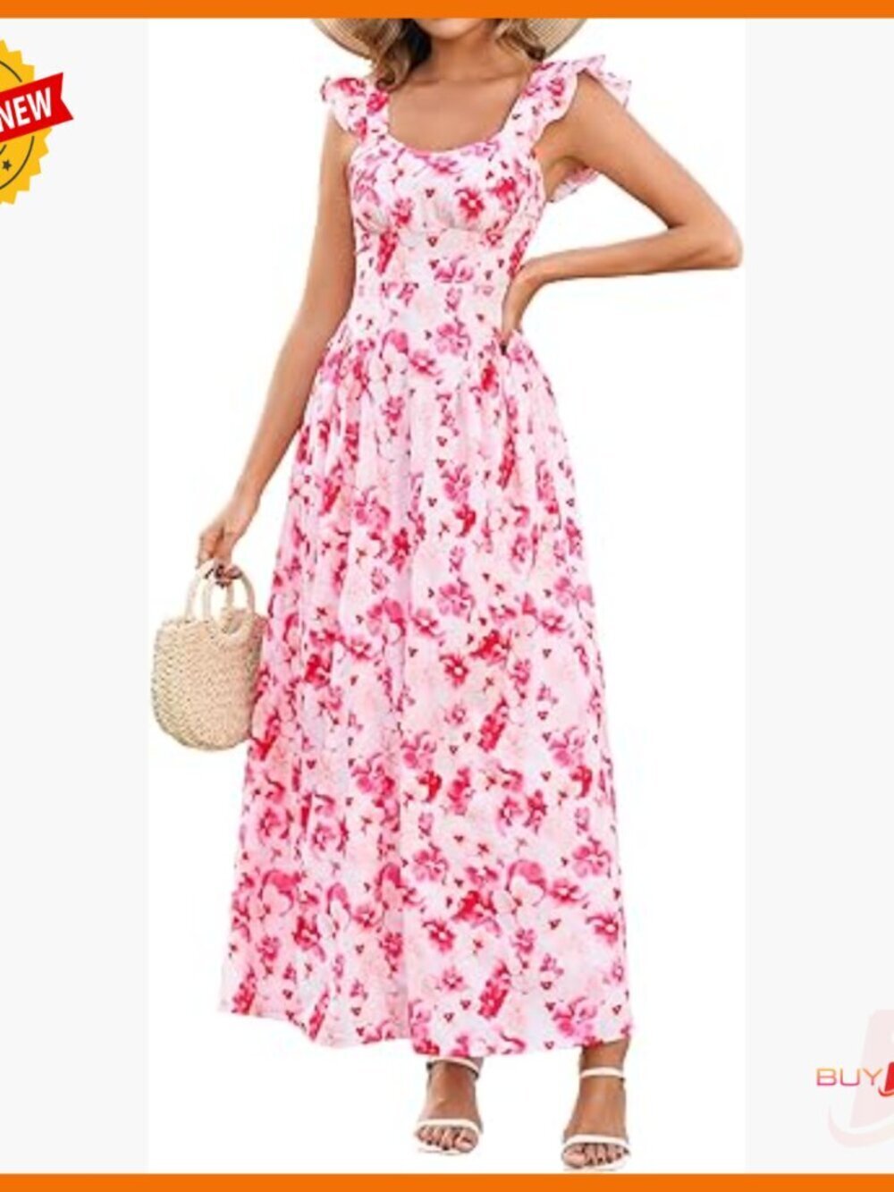 Floral Maxi Dress Ruffle Straps Smocked Back A-Line Summer Wedding Guest